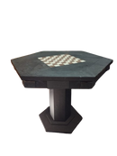 Mesa de Carteado Preta Sextavado Reversível com Gavetas e Porta-copos