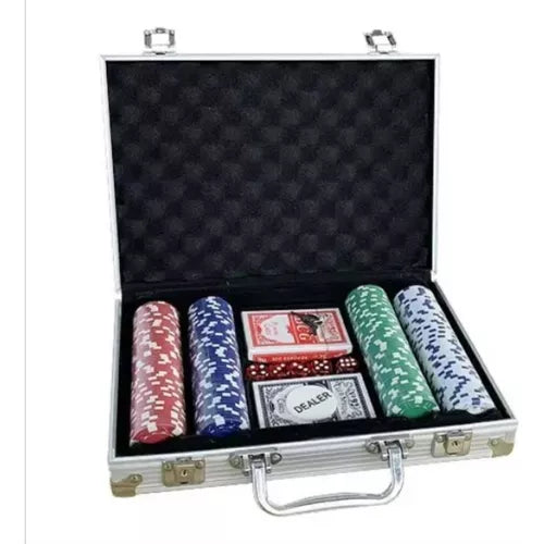 JOGO POKER EM MALETA DE ALUMÍNIO COM 200 FICHAS E 2 BARALHOS