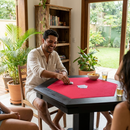 Mesa de carteado sextavada preta com 6 gavetas e pé central - MDF folheado - Fábrica da Sinuca