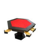 Mesa de Carteado Preta Sextavado Reversível com Gavetas e Porta-copos