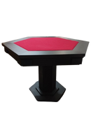 Mesa de Carteado Preta Sextavado Reversível com Gavetas e Porta-copos