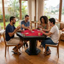 Mesa de Carteado Preta Sextavado com Gavetas