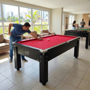 Mesa de Sinuca FS Madeira Maciça Preta com Gaveta 2,23x1,23m